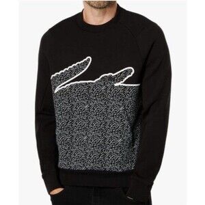 Lacoste Crocodile Long Sleeve Crew Neck Active Sweatshirt Black Men's size Small